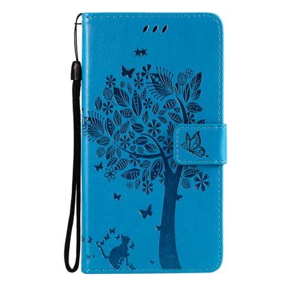 For Samsung Galaxy A32 5G Tree & Cat Pattern Pressed Printing Horizontal Flip PU Leather Case with Holder & Card Slots & Wallet & Lanyard(Blue) - Galaxy Phone Cases by imak | Online Shopping UK | buy2fix