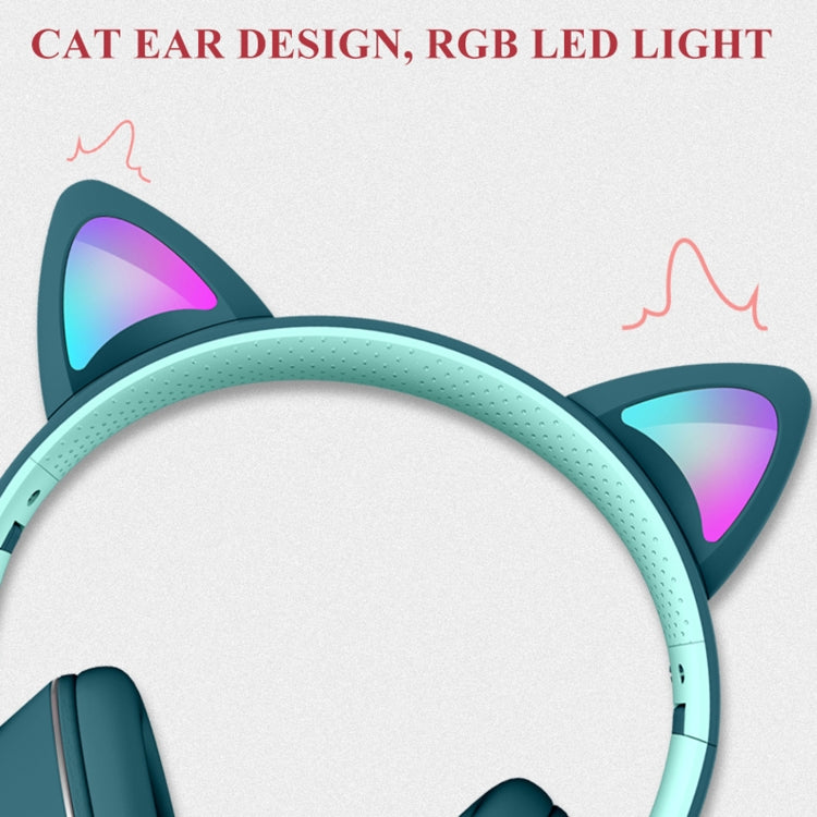 AKZ-022 USB + 3.5mm Port Cat Ear Design Foldable LED Headset with Mic(Grey) - Multimedia Headset by buy2fix | Online Shopping UK | buy2fix