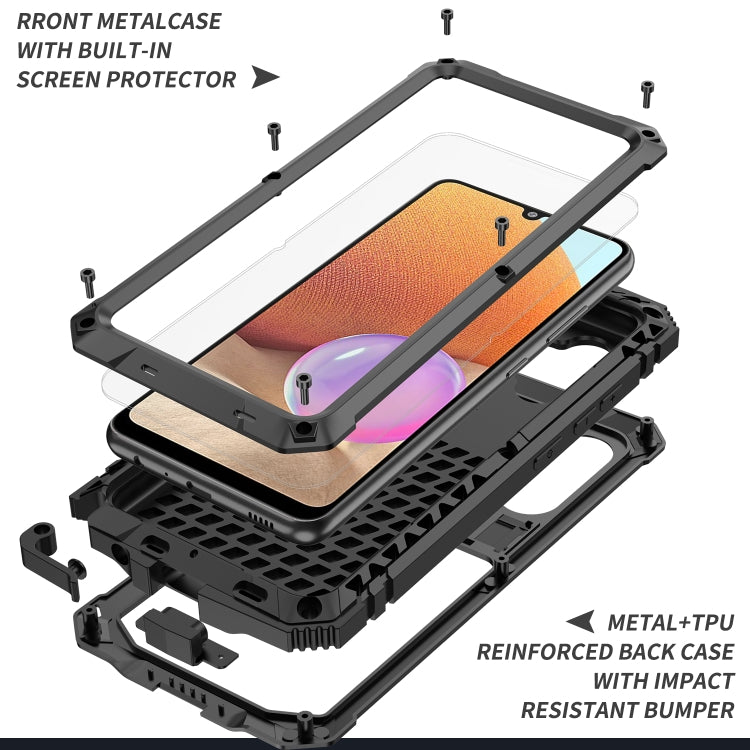 For Samsung Galaxy A32 4G R-JUST Waterproof Shockproof Dustproof Metal + Silicone Protective Case with Holder(Black) - Samsung Accessories by R-JUST | Online Shopping UK | buy2fix