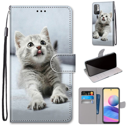 For Xiaomi Redmi Note 10 5G Coloured Drawing Cross Texture Horizontal Flip PU Leather Case with Holder & Card Slots & Wallet & Lanyard(Small Gray Cat) - Xiaomi Cases by buy2fix | Online Shopping UK | buy2fix