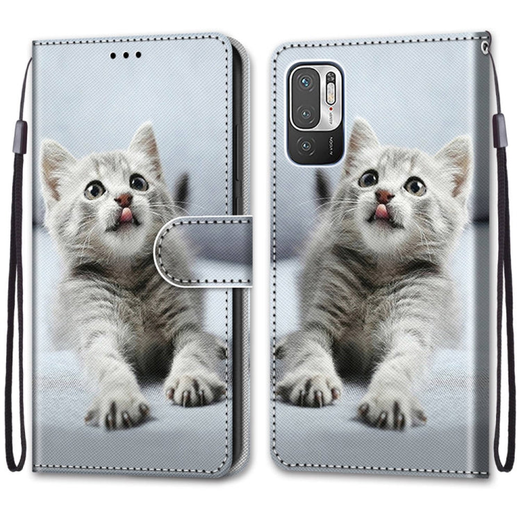 For Xiaomi Redmi Note 10 5G Coloured Drawing Cross Texture Horizontal Flip PU Leather Case with Holder & Card Slots & Wallet & Lanyard(Small Gray Cat) - Xiaomi Cases by buy2fix | Online Shopping UK | buy2fix