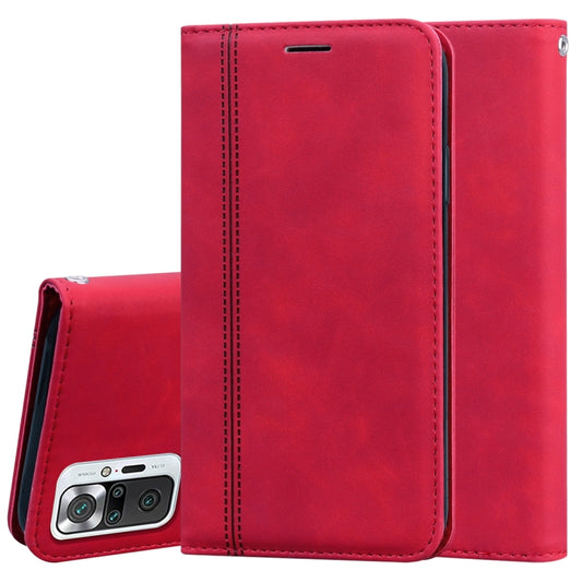 For Xiaomi Redmi Note 10 Pro Frosted Business Magnetic Horizontal Flip PU Leather Case with Holder & Card Slot & Lanyard(Red) - Xiaomi Accessories by buy2fix | Online Shopping UK | buy2fix