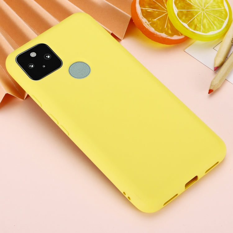 For Google Pixel 5A Solid Color Liquid Silicone Dropproof Full Coverage Protective Case(Yellow) - Google Cases by buy2fix | Online Shopping UK | buy2fix