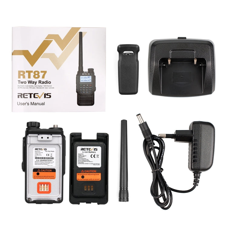 RETEVIS RT87 136-174MHz + 400-480MHz 128CHS Waterproof Dual Band DTMF Two Way Radio Handheld Walkie Talkie, EU Plug - Handheld Walkie Talkie by RETEVIS | Online Shopping UK | buy2fix