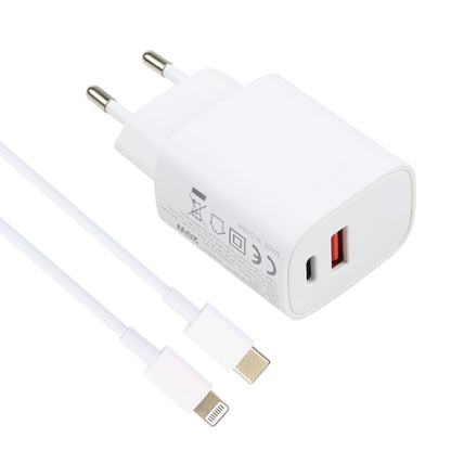 T087 20W USB-C / Type-C + USB Ports Charger with 100W Type-C to 8 Pin Fast Charging Cable 1m, EU Plug - Apple Accessories by buy2fix | Online Shopping UK | buy2fix