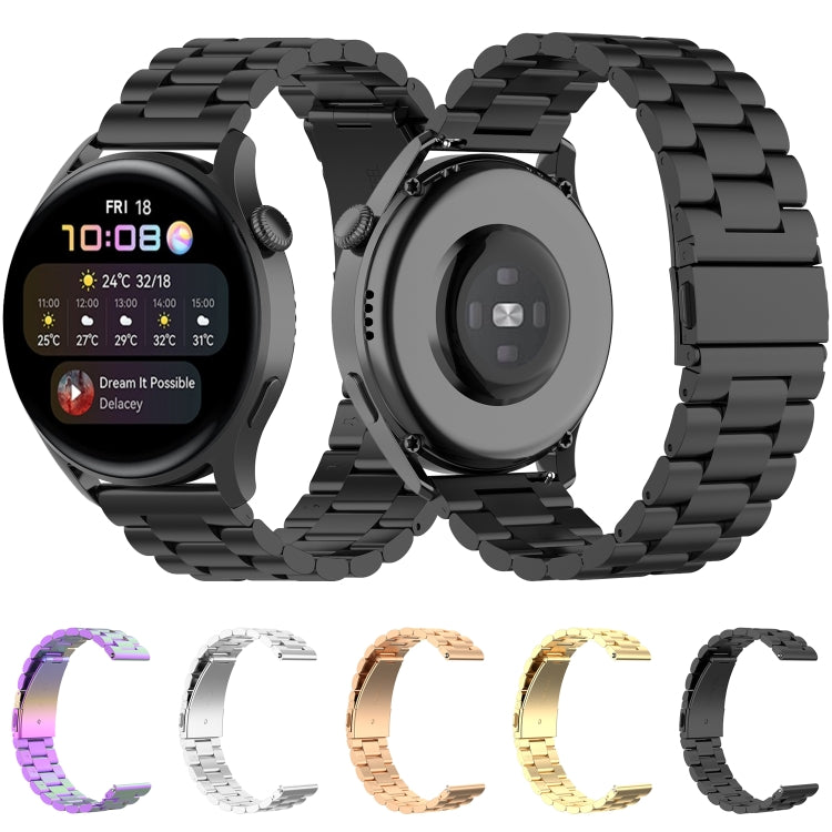For Huawei Watch 3 / 3 Pro 22mm Three-beads Steel Watch Band(Black) - Smart Wear by buy2fix | Online Shopping UK | buy2fix
