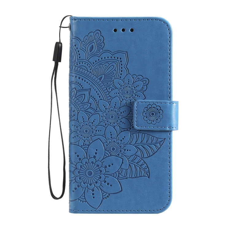 For OPPO Reno6 5G 7-petal Flowers Embossing Pattern Horizontal Flip PU Leather Case with Holder & Card Slots & Wallet & Photo Frame(Blue) - OPPO Cases by buy2fix | Online Shopping UK | buy2fix