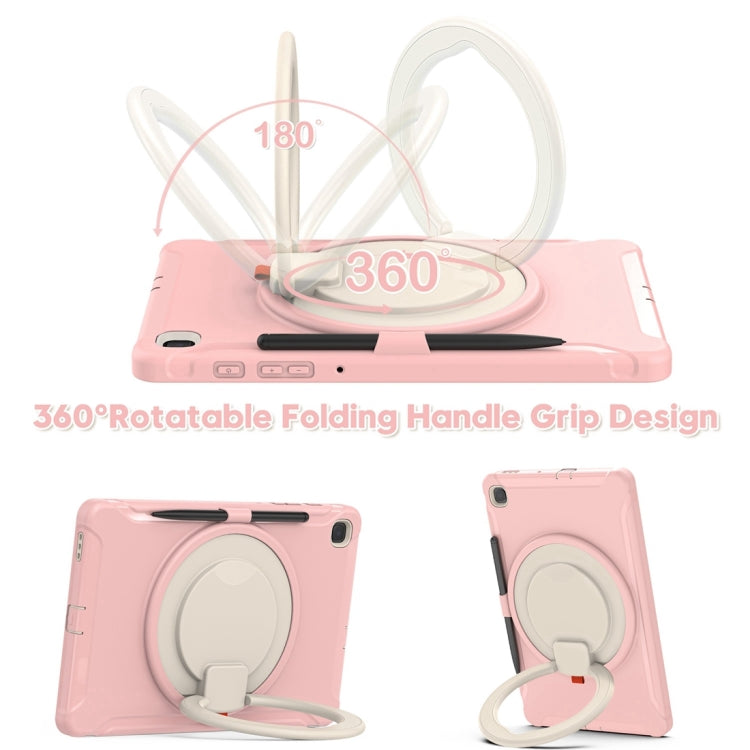 Shockproof TPU + PC Protective Case with 360 Degree Rotation Foldable Handle Grip Holder & Pen Slot For Samsung Galaxy Tab S6 Lite 10.4 inch P610(Cherry Blossoms Pink) - Tab S6 Lite P610 / P615 by buy2fix | Online Shopping UK | buy2fix