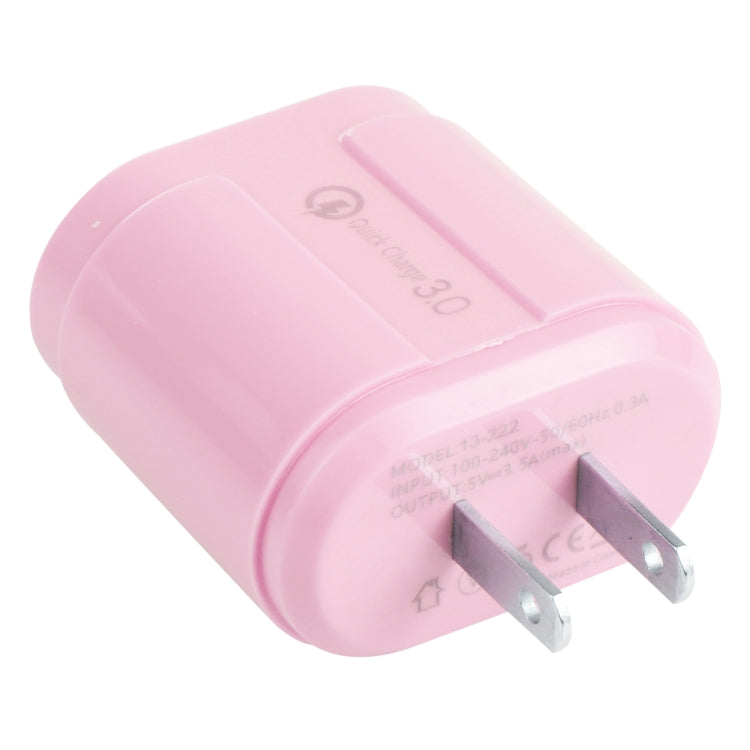 13-222 QC3.0 USB + 2.1A Dual USB Ports Macarons Travel Charger, US Plug(Pink) - Mobile Accessories by buy2fix | Online Shopping UK | buy2fix