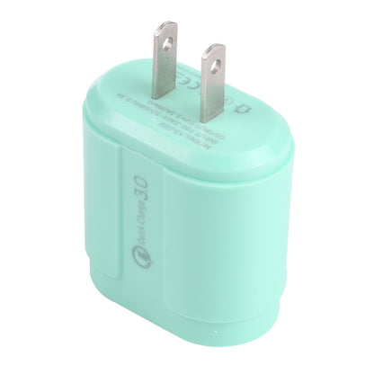 13-222 QC3.0 USB + 2.1A Dual USB Ports Macarons Travel Charger, US Plug(Green) - Mobile Accessories by buy2fix | Online Shopping UK | buy2fix