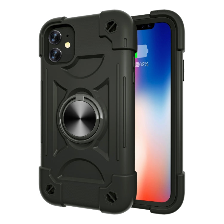 For iPhone 11 Shockproof Silicone + PC Protective Case with Dual-Ring Holder (Black) - iPhone 11 Cases by buy2fix | Online Shopping UK | buy2fix