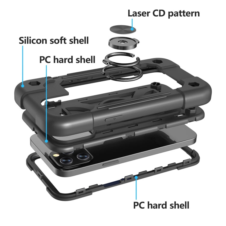 For iPhone 12 / 12 Pro Shockproof Silicone + PC Protective Case with Dual-Ring Holder(Black) - iPhone 12 / 12 Pro Cases by buy2fix | Online Shopping UK | buy2fix