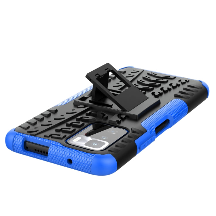 For Xiaomi Poco X3 GT Tire Texture Shockproof TPU+PC Protective Case with Holder(Blue) - Xiaomi Cases by buy2fix | Online Shopping UK | buy2fix