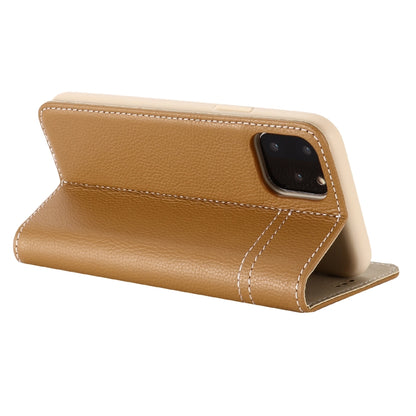 For iPhone 11 Pro GEBEI Top-grain Leather Horizontal Flip Protective Case with Holder & Card Slots(Khaki) - iPhone 11 Pro Cases by GEBEI | Online Shopping UK | buy2fix