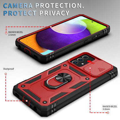 For Samsung Galaxy A52 Sliding Camera Cover Design TPU + PC Protective Case with 360 Degree Rotating Holder & Card Slot(Red+Black) - Samsung Accessories by buy2fix | Online Shopping UK | buy2fix