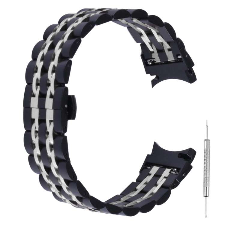 For Samsung Galaxy Watch4 40mm/44mm Seven-bead Stainless Steel Watch Band(Black Silver) - Smart Wear by buy2fix | Online Shopping UK | buy2fix