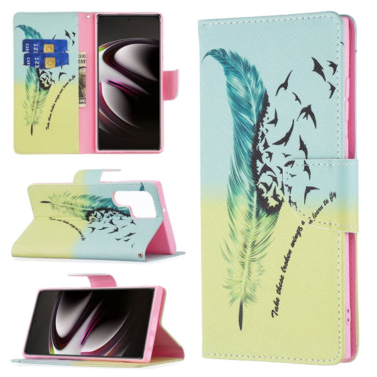 For Samsung Galaxy S22 Ultra 5G Colored Drawing Pattern Horizontal Flip Phone Leather Case with Holder & Card Slots & Wallet(Feather) - Samsung Accessories by buy2fix | Online Shopping UK | buy2fix