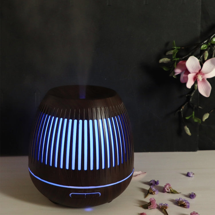 400ml Hollow-out LED Humidifier Wood Grain Air Purifier Aromatherapy Machine Automatic Alcohol Sprayer with Colorful LED Light, Plug Specification:UK Plug(Dark Brown) - Home & Garden by buy2fix | Online Shopping UK | buy2fix