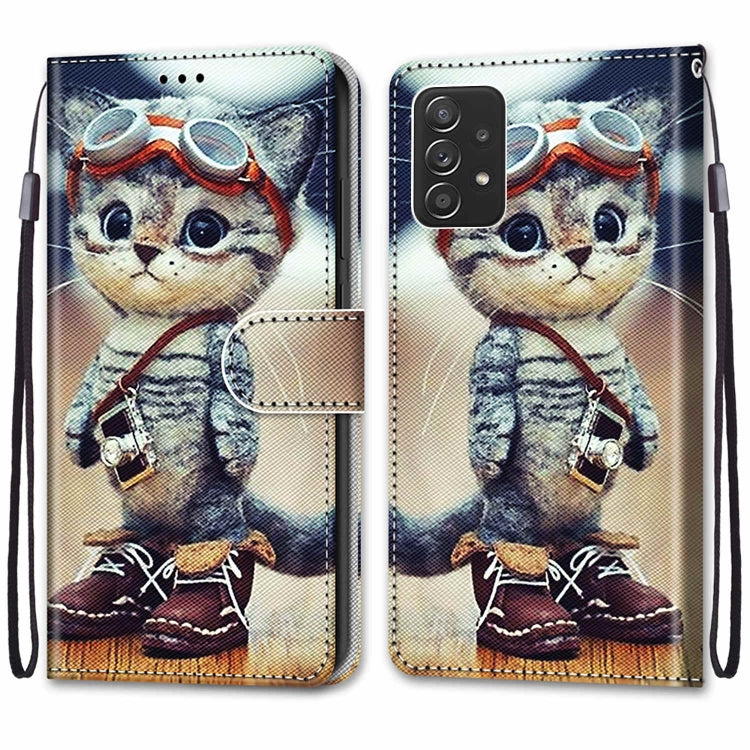 For Samsung Galaxy A53 5G Global Coloured Drawing Cross Texture Horizontal Flip PU Phone Leather Case with Holder & Card Slots & Wallet & Lanyard(Colorful Layer(Leather Shoes Cat) - Samsung Accessories by buy2fix | Online Shopping UK | buy2fix