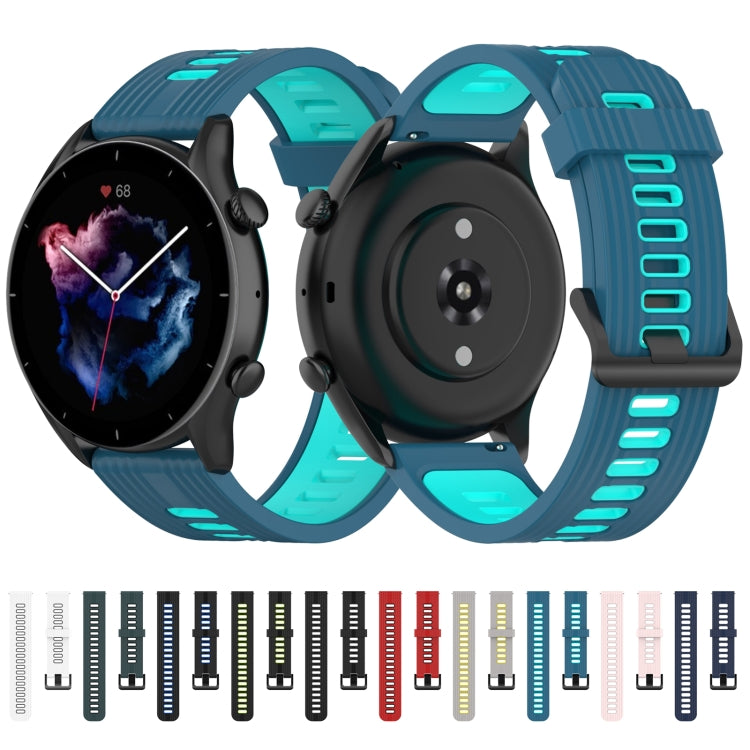 For Samsung Galaxy Watch4/Active2 20mm Two-color Stripe Silicone Watch Band(Black Blue) - Watch Bands by buy2fix | Online Shopping UK | buy2fix