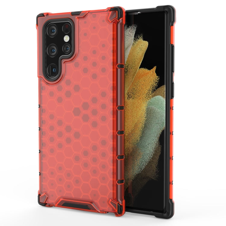 For Samsung Galaxy S22 Ultra 5G Honeycomb PC + TPU Phone Case(Red) - Galaxy S22 Ultra 5G Cases by buy2fix | Online Shopping UK | buy2fix