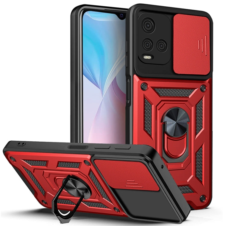 For vivo Y21s Sliding Camera Cover TPU+PC Phone Case(Red) - OPPO & vivo Accessories by buy2fix | Online Shopping UK | buy2fix
