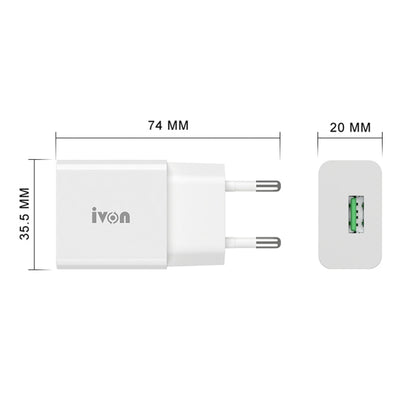 IVON AD-35 2 in 1 18W QC3.0 USB Port Travel Charger + 1m USB to Micro USB Data Cable Set, EU Plug(White) - USB Charger by IVON | Online Shopping UK | buy2fix