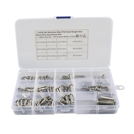 A6828 96 in 1 304 Stainless Steel Flat Head Single Hole Clevis Pins Assortment Kit - In Car by buy2fix | Online Shopping UK | buy2fix