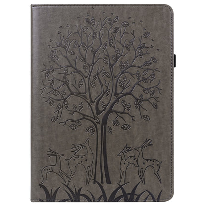 For Xiaomi Pad 5 / 5 Pro Tree & Deer Pattern Pressed Printing Leather Tablet Case with Sleep / Wake-up(Grey) - Mobile Accessories by buy2fix | Online Shopping UK | buy2fix