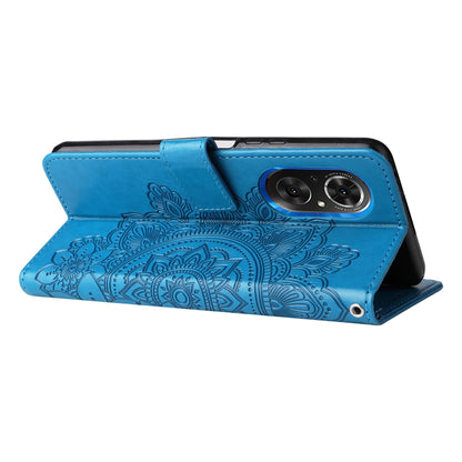 For Honor 50 SE / Huawei nova 9 SE 7-petal Flowers Embossed Flip Leather Phone Case(Blue) - Mobile Accessories by buy2fix | Online Shopping UK | buy2fix