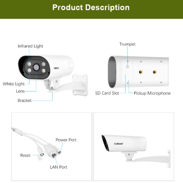 SriHome SH037B 4MP Full Color Night Vision IP66 Waterproof Bullet Camera, POE Version, EU Plug - Bullet Camera by SriHome | Online Shopping UK | buy2fix