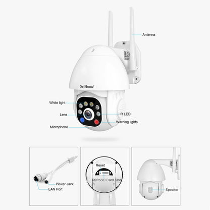 SriHome SH039B 3MP Sound and Light Alarm IP66 Waterproof Dome Camera, EU Plug - Dome Camera by SriHome | Online Shopping UK | buy2fix