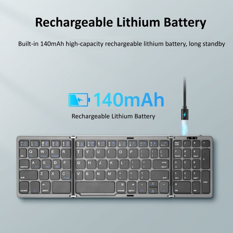 B089T Foldable Bluetooth Keyboard Rechargeable with Touchpad(Silver) - Wireless Keyboard by buy2fix | Online Shopping UK | buy2fix