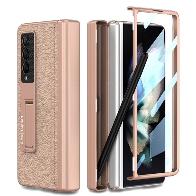 For Samsung Galaxy Z Fold3 5G GKK Magnetic Hinge Plain Leather Phone Flip Case with Pen Box(Mist Gold) - Galaxy Phone Cases by GKK | Online Shopping UK | buy2fix