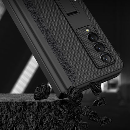 For Samsung Galaxy Z Fold3 5G GKK Magnetic Hinge Plain Leather Phone Flip Case with Pen Box(Carbon Fiber Texture) - Galaxy Phone Cases by GKK | Online Shopping UK | buy2fix