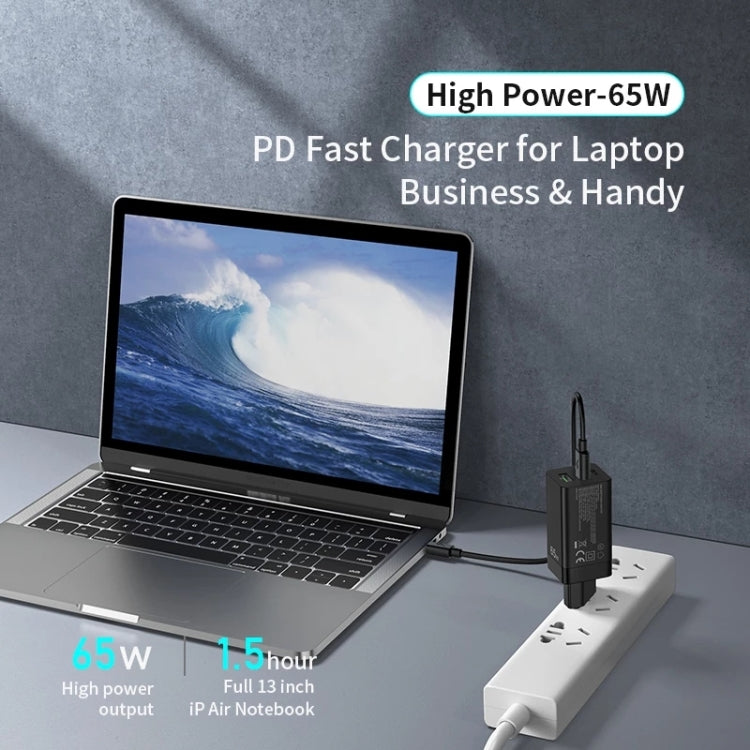 awei PD9 65W Dual Type-C / USB-C + USB GaN Fast Charging Travel Charger, EU Plug(Black) - Apple Accessories by awei | Online Shopping UK | buy2fix