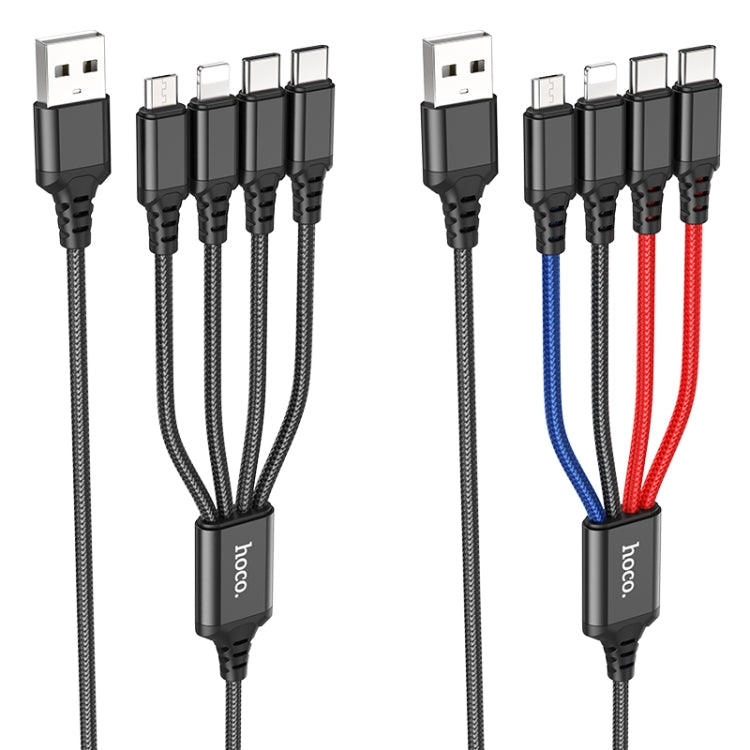 hoco X76 4 in 1 2A Dual USB-C/Type-C +8 Pin + Micro USB Super Charging Cable,Length: 1m(Black) - Multifunction Cable by hoco | Online Shopping UK | buy2fix