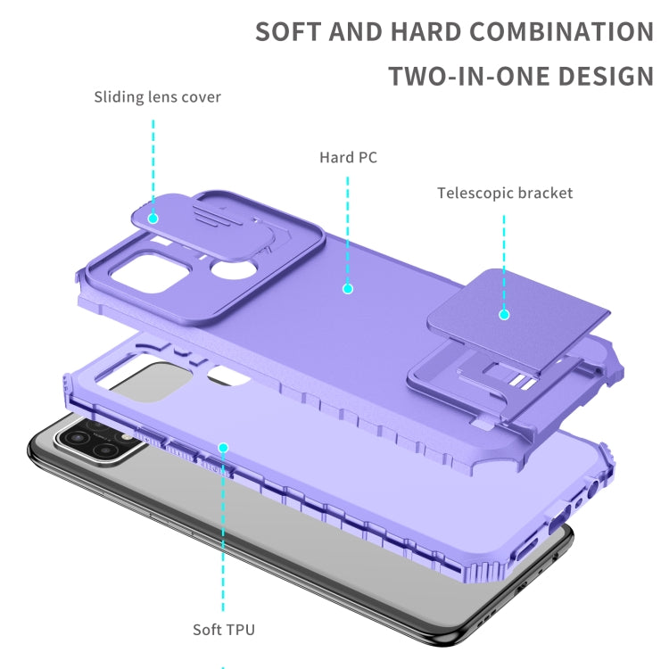 For OPPO A15 Stereoscopic Holder Sliding Camshield Phone Case(Purple) - OPPO & vivo Accessories by buy2fix | Online Shopping UK | buy2fix