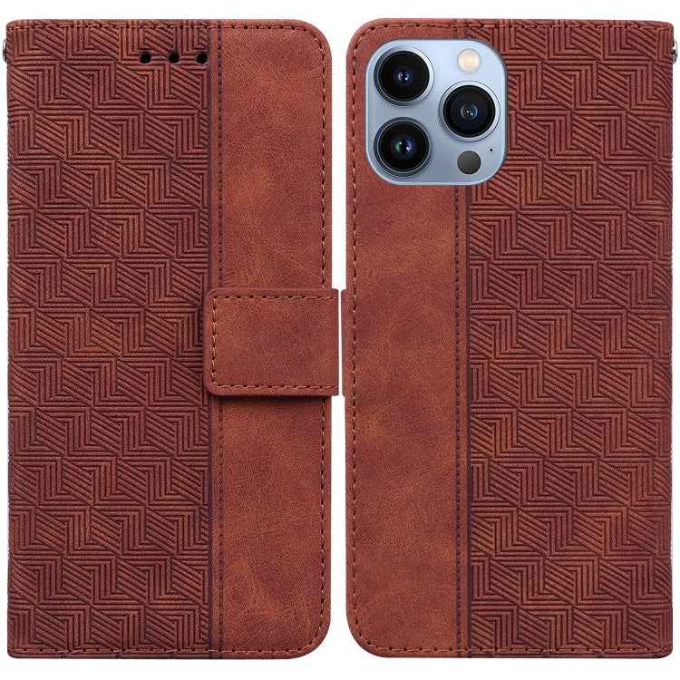 For iPhone 14 Pro Max Geometric Embossed Leather Phone Case (Brown) - Apple Accessories by buy2fix | Online Shopping UK | buy2fix