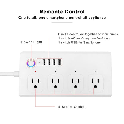 ZigBee 10A SM-SO301-U 2500W 4 Holes + 4 USB Smart Power Strip, US Plug(White) - Consumer Electronics by buy2fix | Online Shopping UK | buy2fix