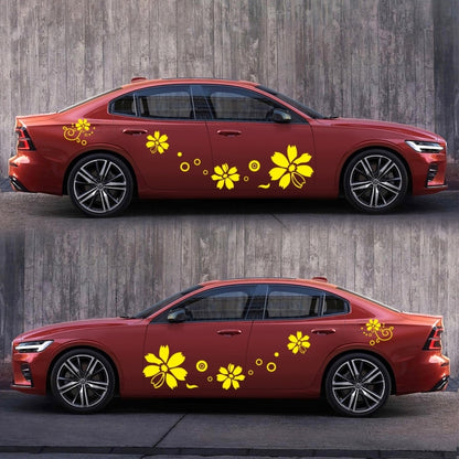 2 PCS/Set D-510 Flowers Pattern Car Modified Decorative Sticker(Yellow) - In Car by buy2fix | Online Shopping UK | buy2fix