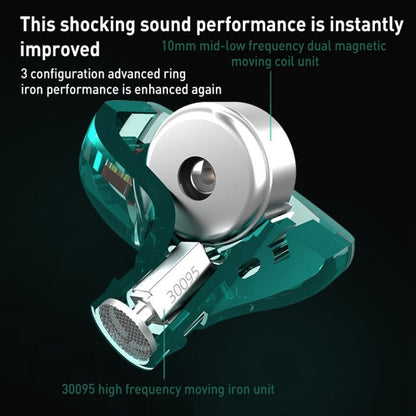 KZ-ZST X 1.25m Ring Iron Hybrid Driver In-Ear Noise Cancelling Earphone, Style:With Microphone(Hyun Cyan) - In Ear Wired Earphone by KZ | Online Shopping UK | buy2fix