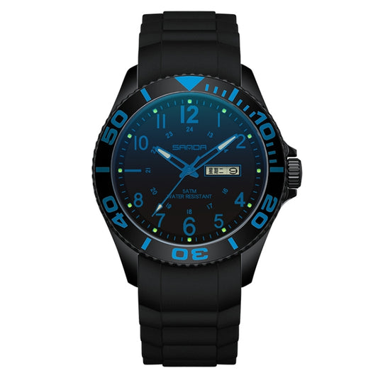 SANDA 9005 TPU Strap Dual Display Waterproof Electronic Watch(Black Blue) - Silicone Strap Watches by SANDA | Online Shopping UK | buy2fix