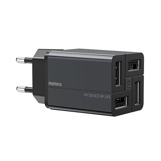 REMAX RP-U43 3.4A 4 USB Port Fast Charger, Specification:EU Plug(Black) - Mobile Accessories by REMAX | Online Shopping UK | buy2fix