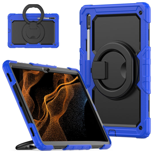 For Samsung Galaxy Tab S8 Ultra Bracelet Holder Silicone + PC Tablet Case(Blue) - Galaxy Tab S8 Ultra Cases by buy2fix | Online Shopping UK | buy2fix