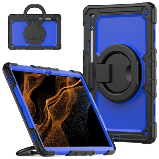 For Samsung Galaxy Tab S8 Ultra Bracelet Holder Silicone + PC Tablet Case(Dark Blue) - Galaxy Tab S8 Ultra Cases by buy2fix | Online Shopping UK | buy2fix