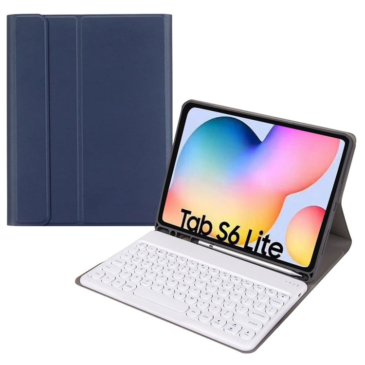 Round Cap Bluetooth Keyboard Leather Case with Pen Slot, without Touchpad For Samsung Galaxy Tab A7 10.4 2020(Dark Blue+White Keyboard) - Samsung Keyboard by buy2fix | Online Shopping UK | buy2fix