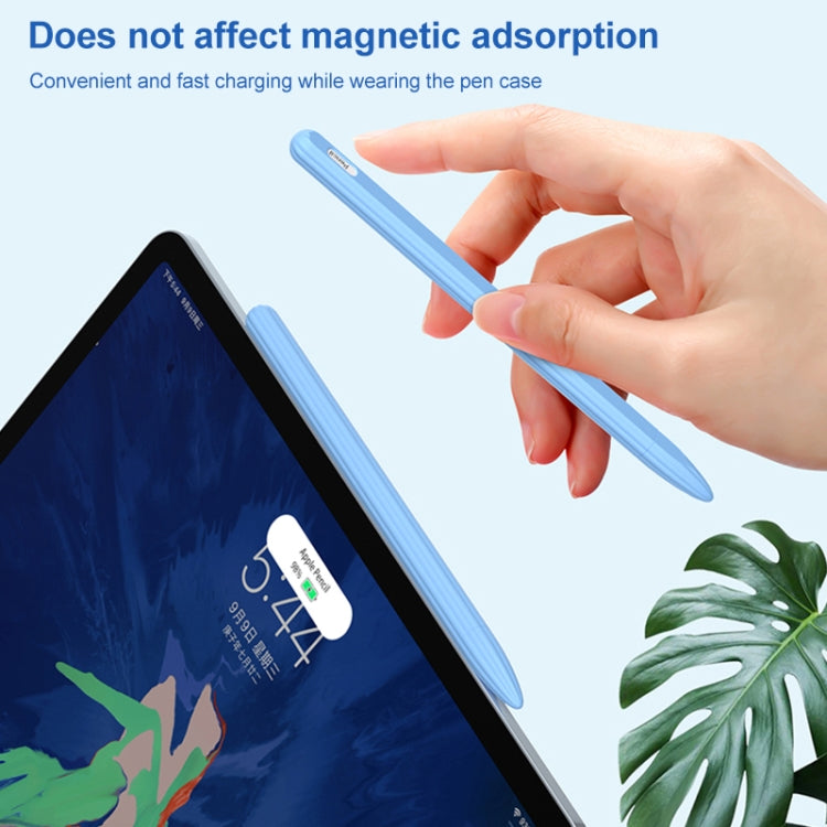 3 in 1 Striped Liquid Silicone Stylus Case with Two Tip Caps For Apple Pencil 1(Grey) - Pencil Accessories by buy2fix | Online Shopping UK | buy2fix