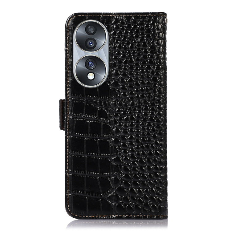 For Honor 70 Crocodile Top Layer Cowhide Leather Phone Case(Black) - Honor Cases by buy2fix | Online Shopping UK | buy2fix