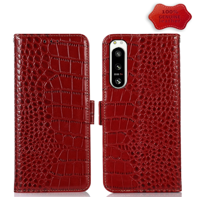 For Sony Xperia 5 IV Crocodile Top Layer Cowhide Leather Phone Case(Red) - Sony Cases by buy2fix | Online Shopping UK | buy2fix